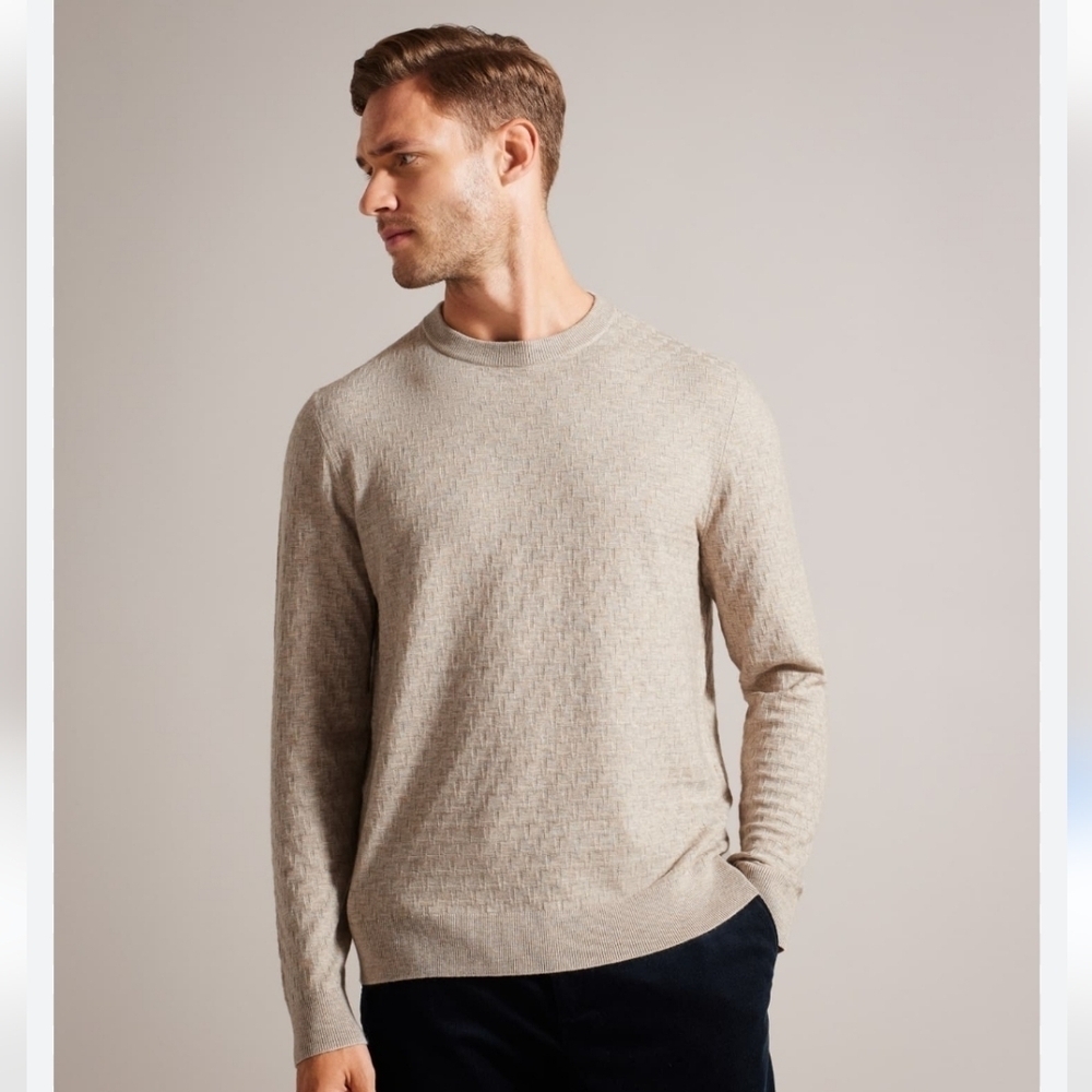 TED BAKER STONE COLOR COTTON BLEND CREWNECK JUMPER MEDIUM
